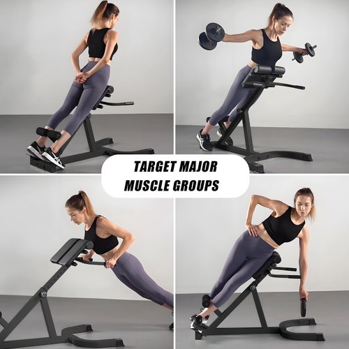 SUCXDZQ Roman Chair Back Extender - Angle & Height Dual Adjustable Hyperextension Bench for Home Gym - Adjustable Back Exercise Machine (Black)