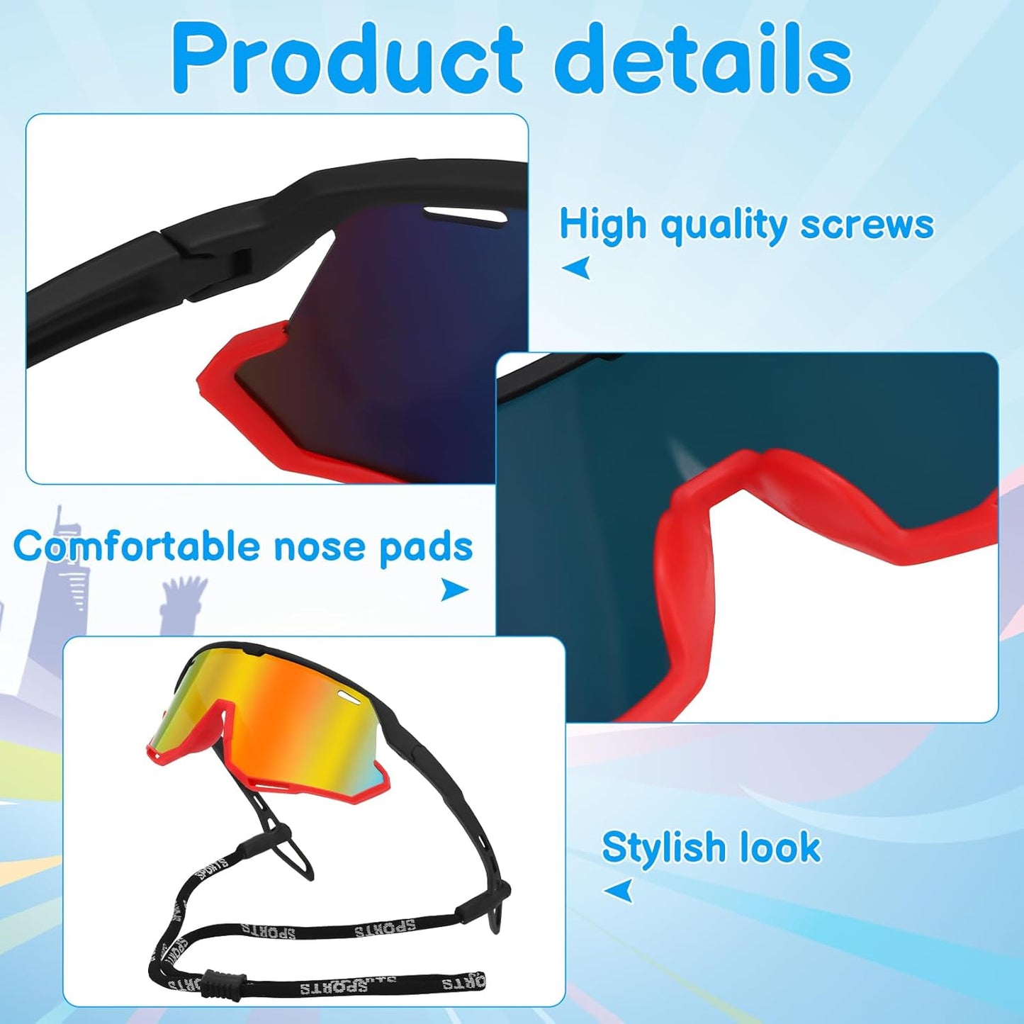 3 Pack Kids Sunglasses Youth Baseball Sunglasses Sports Cycling Sunglasses Shades UV400 Protection Goggles for Teens Age 8-14 Boys Girls
