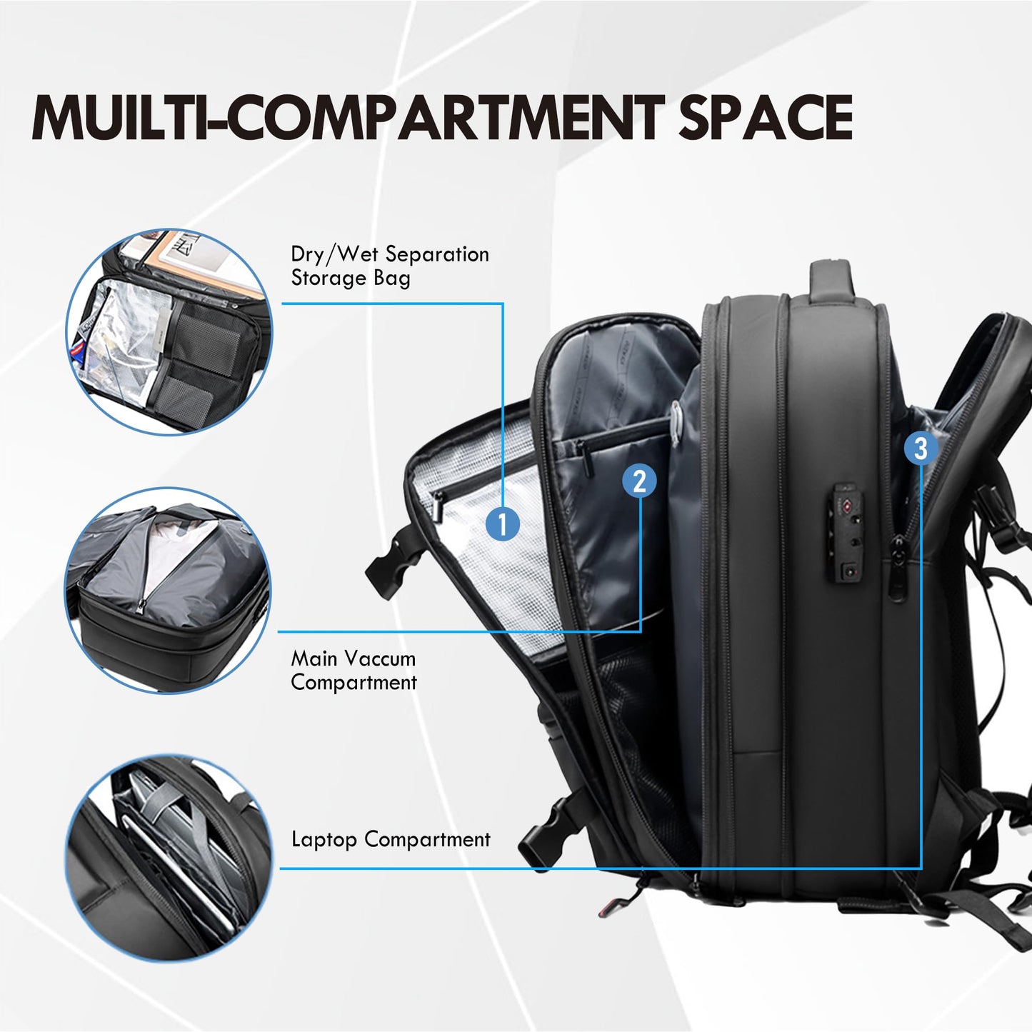 IKYWT Vacuum Seal Backpack Travel 60L Expandable Air Compression System, Airback Vacpack Backpack TSA Lock Water Resistant Carry-On Luggage (Black, with Pump)