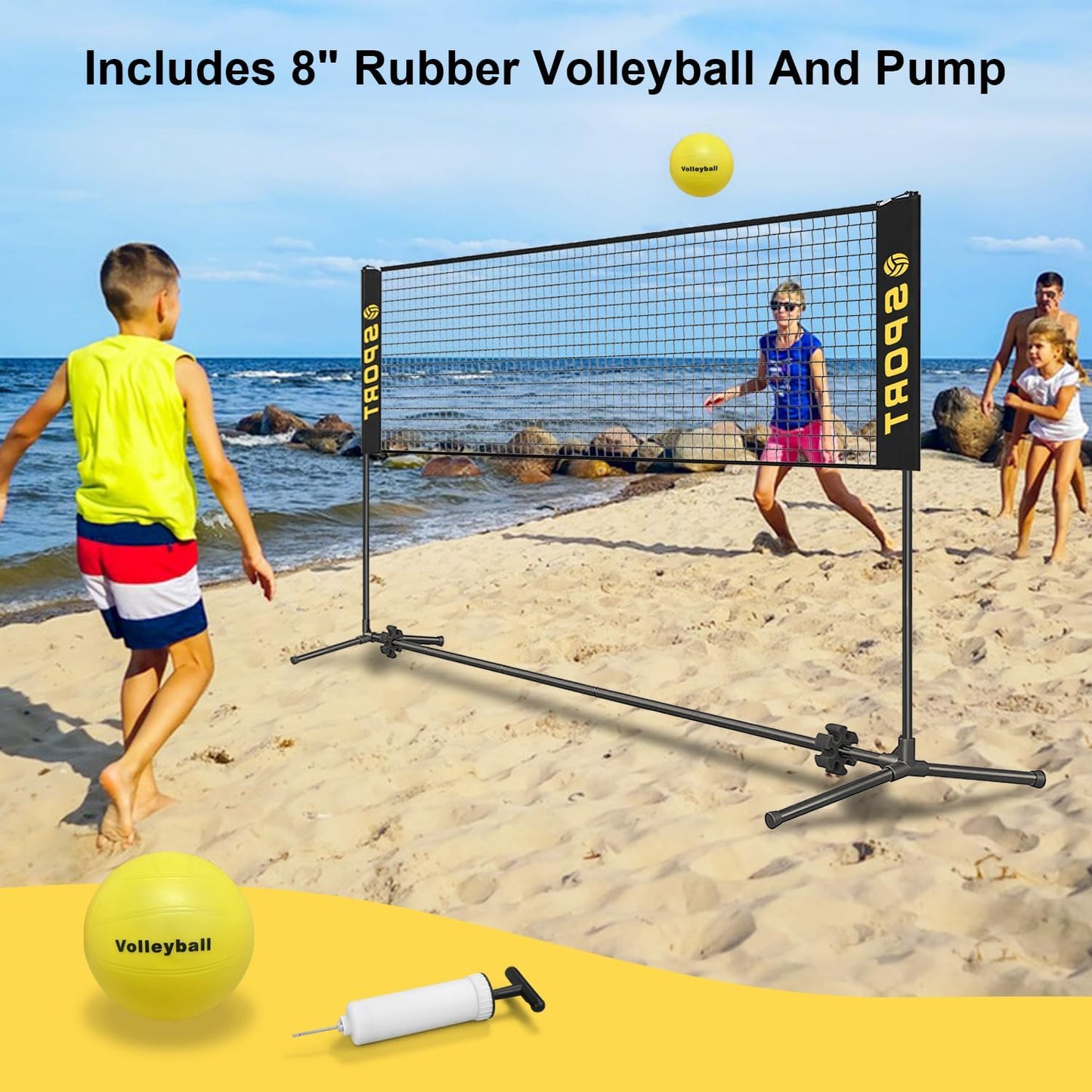 10 FT Mini Portable Tennis Net Equipment Set with Rubber Volleyball,Pump and Potable Carry Bag.Adjustable Height 2.7FT-5.1FT for Badminton Net, Volleyball Net,Soccer Net,Pickleball Net