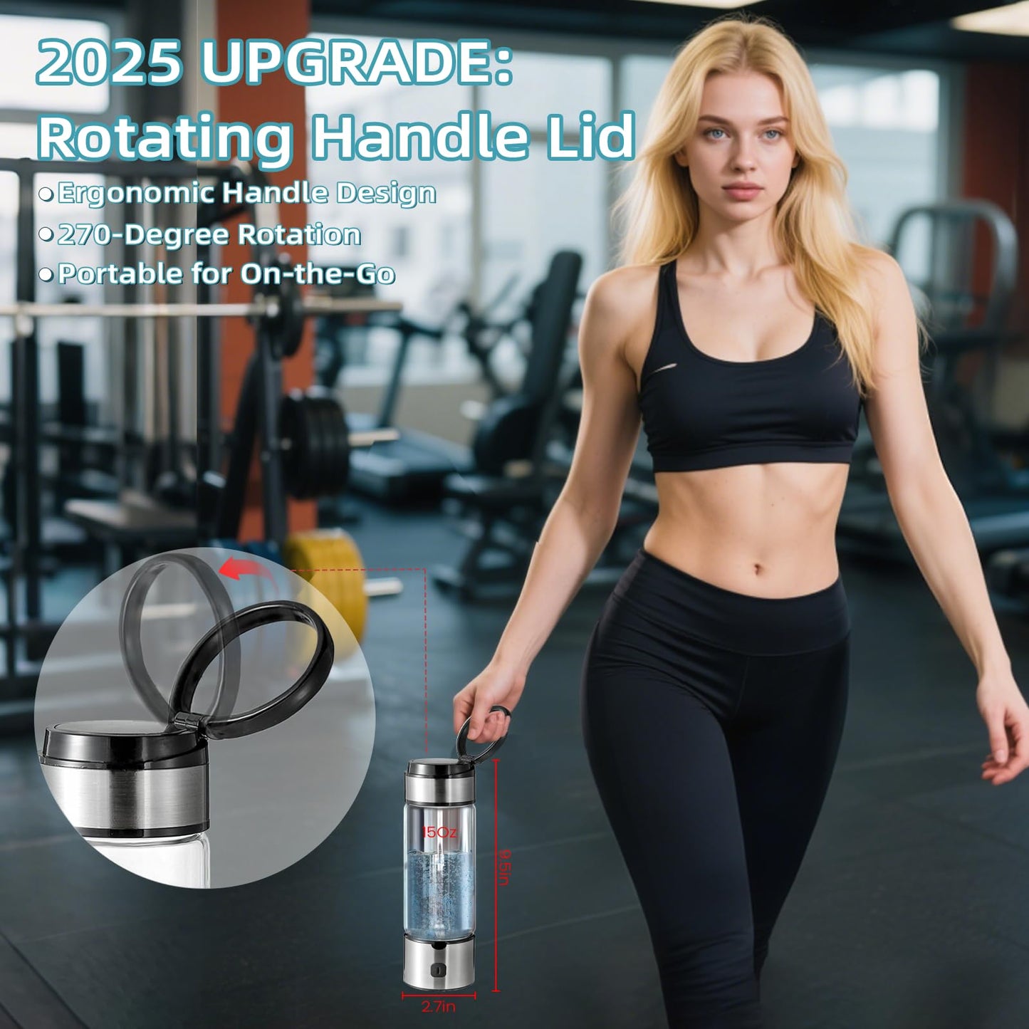 Hydrogen Water Bottle Generator, Hydrogenated Water Bottle with SPE PEM Tech, Portable Hydrogen Water Machine, Hydrogen Bottle, Ionized Hydrogen Water