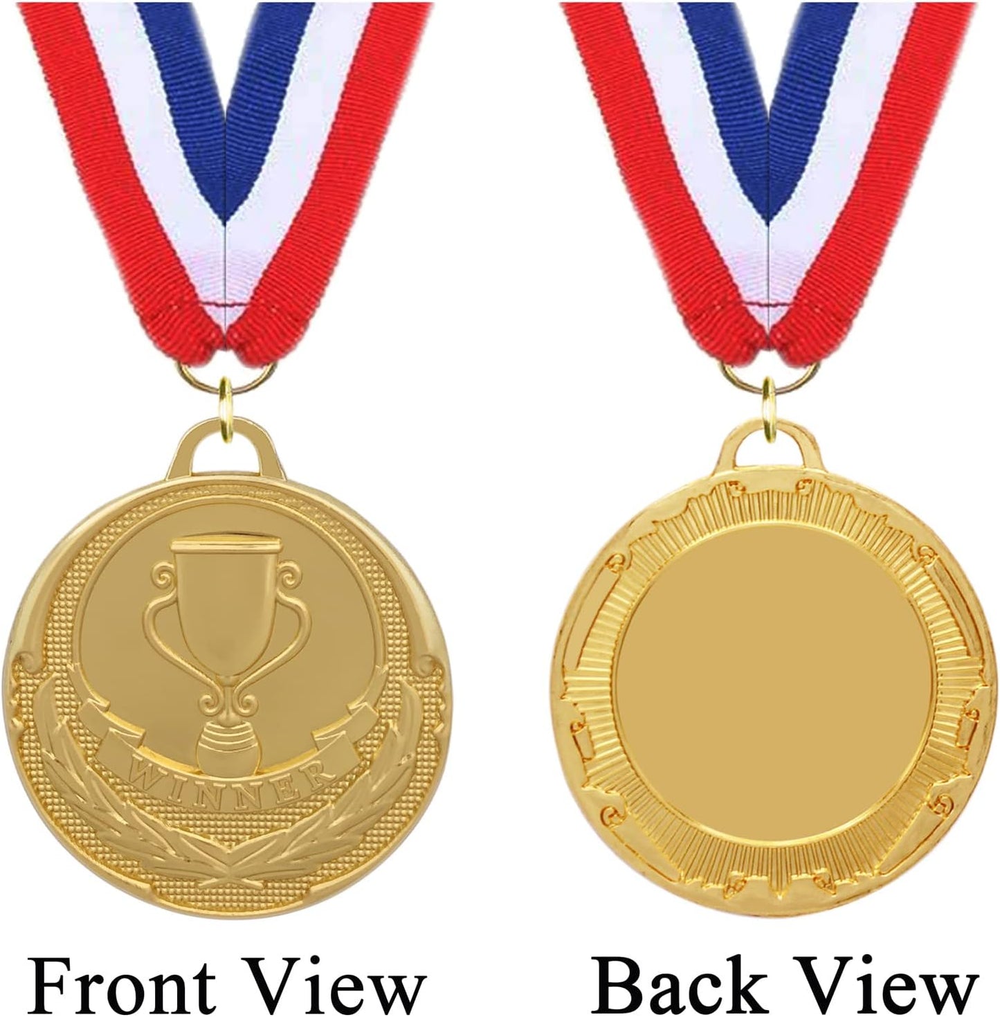 12 Pieces Gold Medals for Awards - Winner Medal Metal with Neck Ribbon Prizes for Kids, Adults, Sports Day, Spelling Bees, Competitions, Party, 2 Inches