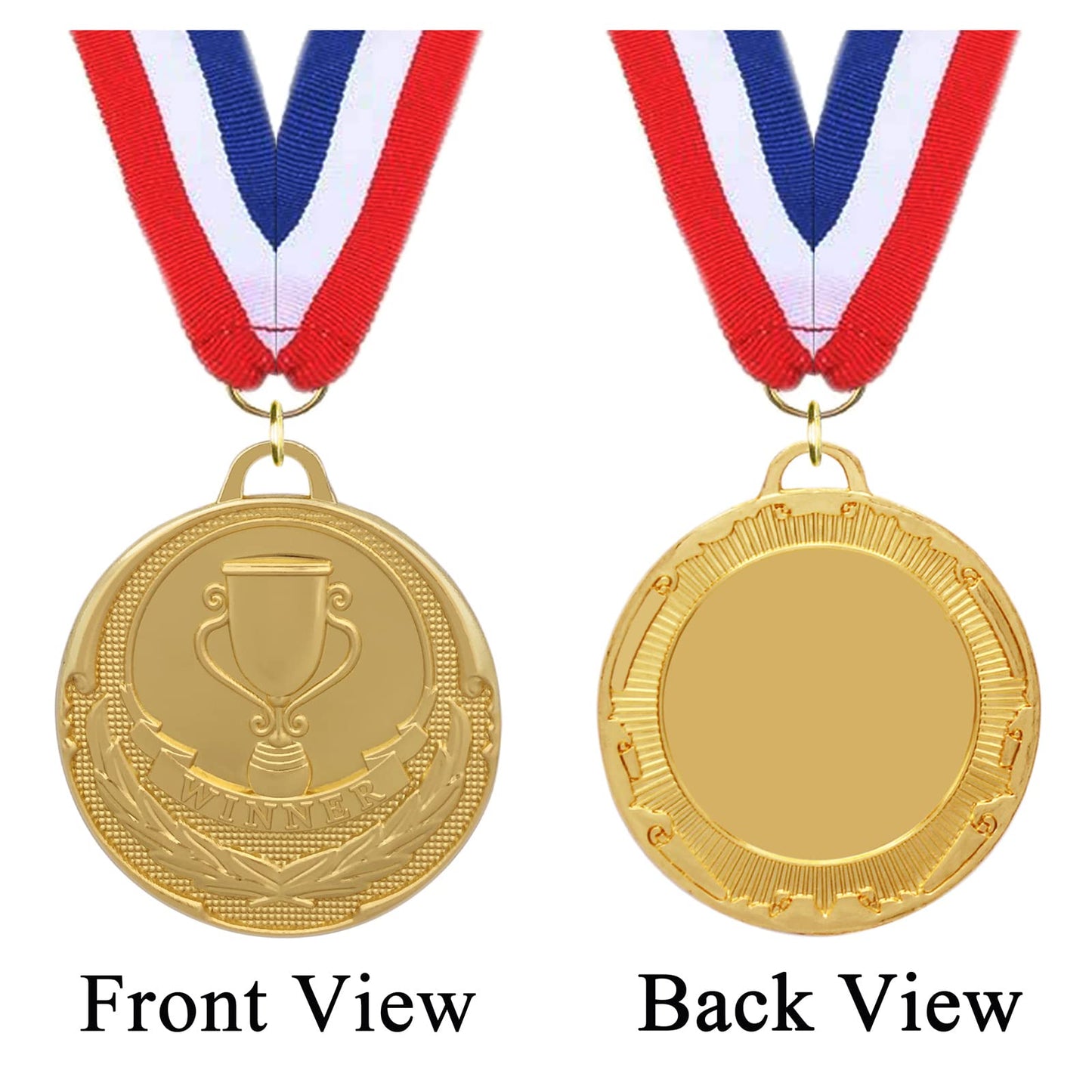 12 Pieces Gold Medals for Awards - Winner Medal Metal with Neck Ribbon Prizes for Kids, Adults, Sports Day, Spelling Bees, Competitions, Party, 2 Inches