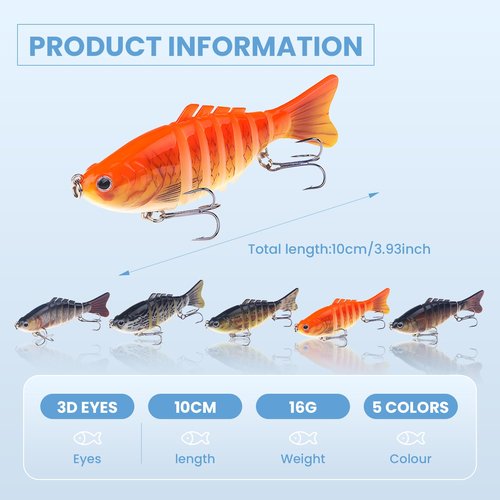5Pack Robotic Fishing Lure, Lifelike 3D Swimming Bait for Freshwater and Saltwater, Attracts Bass Trout Crappie Walleye Beginners Fishing Lures Fishing Gear for Family Fishing