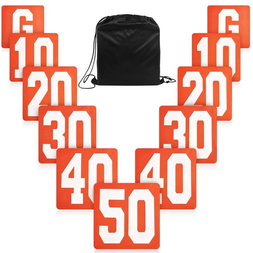 Jecery Set of 11 Football Yard Markers High Visibility Football Field Yard Line Markers Yardage Field Line Marking 12 Inch with Carrying Bag for Sporting Training(Orange White)
