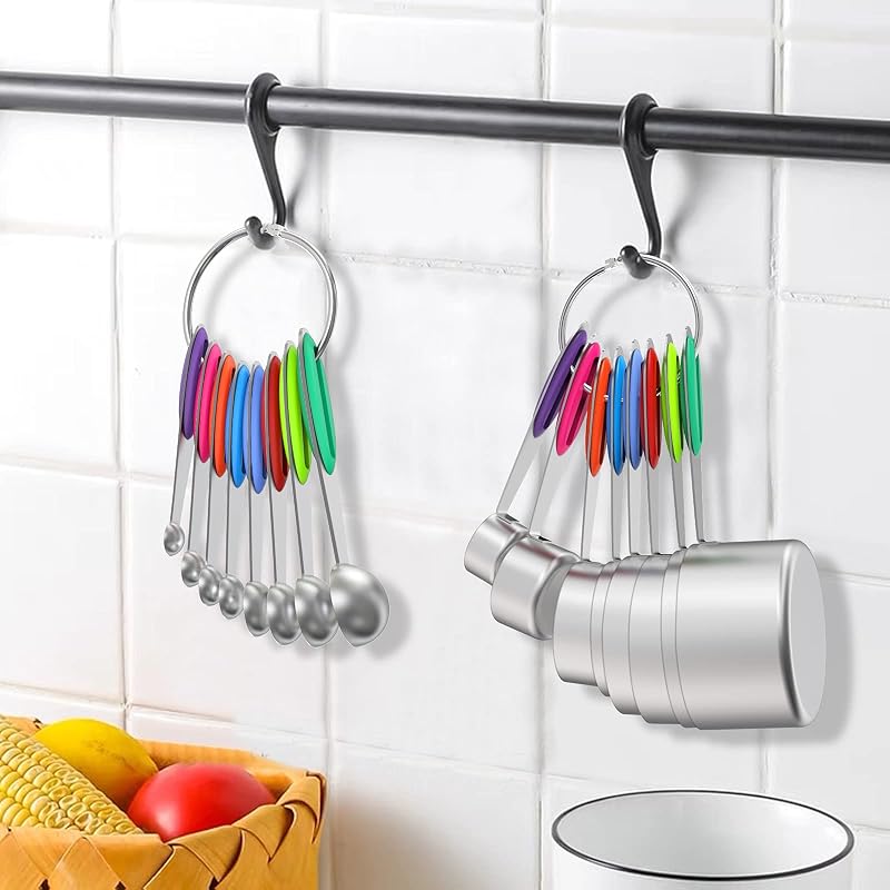 Multicolor 21-Piece Stainless Steel Measuring Cups & Spoons Set with Silicone Handle - Includes 8 Cups, 8 Spoons & 5 Mini Spoons