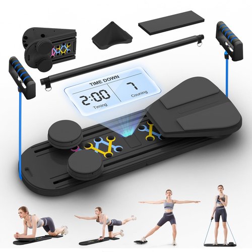 Pilates Board, 7 in 1 Pilates Reformer Set,Pilates Kit for Home Workout, Fitness, Exercise, Abs, Core Equipment，Foldable Pilates Reformer Equipment with Timer，Full Body Workout, Unisex