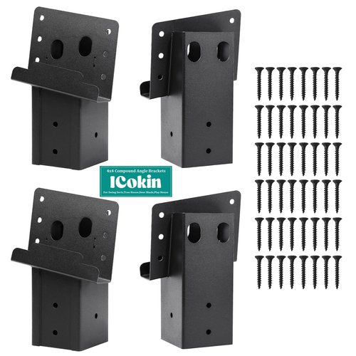 4 Pcs Black Deer Stand Brackets,Outdoor 4"x 4" Compound Angle Brackets for Deer Stand Hunting Blinds Shooting Shack and Tree Houses