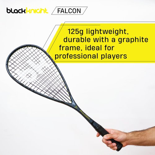 Black Knight Falcon Squash Racket - Head Heavy Balance, Teardrop Frame, 125g Lightweight, Durable with a Graphite Frame, Ideal for Professional Players