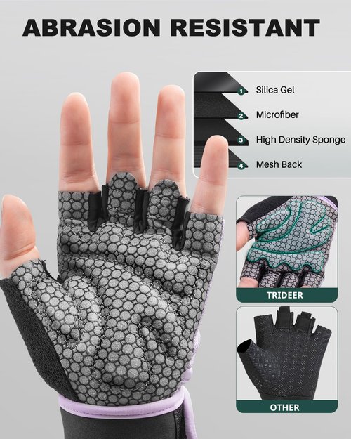 Trideer Weight Lifting Gloves for Women with Wrist Wraps Support, Workout Gloves for Women, Full Palm Protection, Grip for Gym Training, Fitness, Weightlifting, Exercise (Purple, Medium)