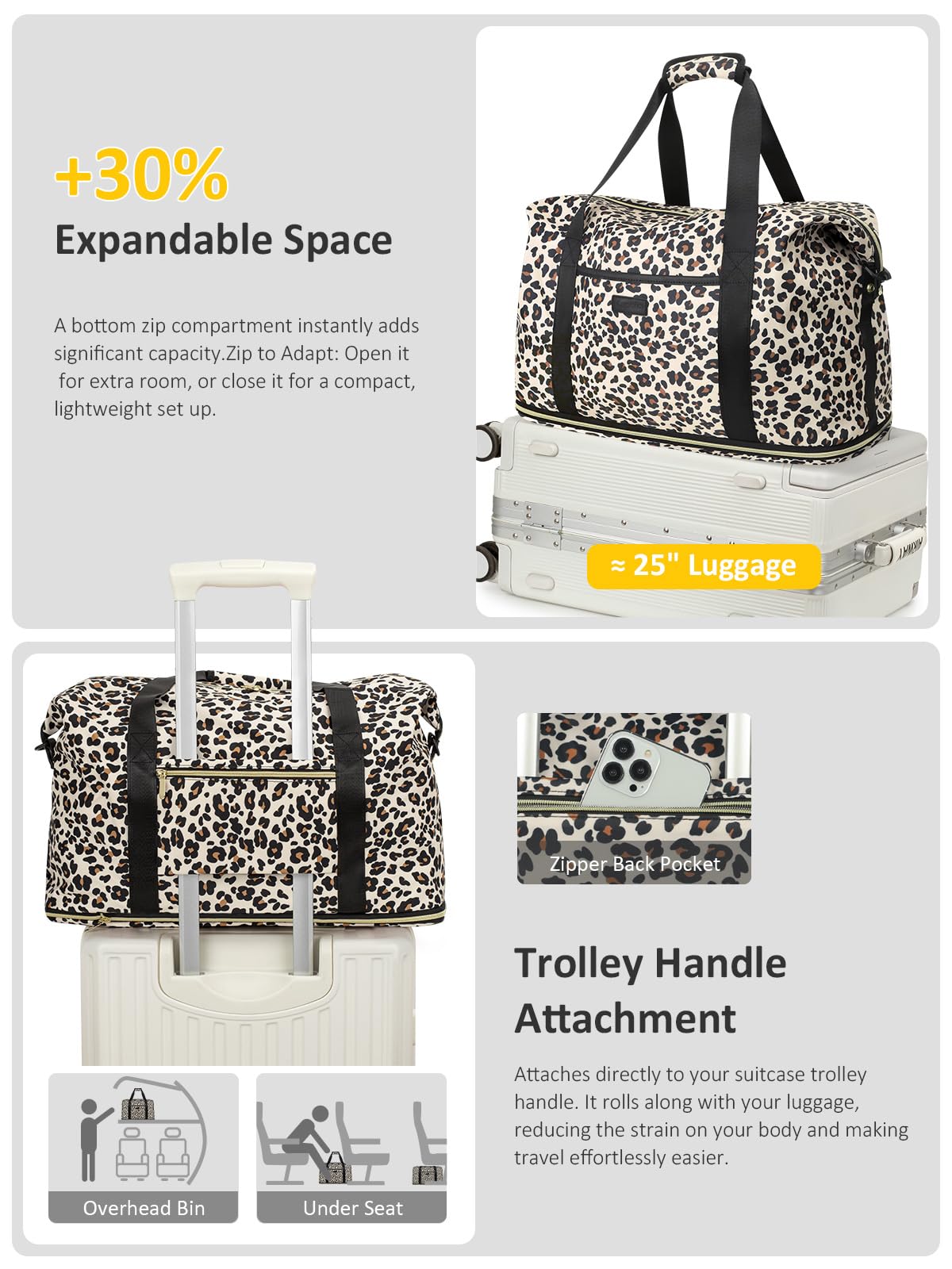 Capolo Expandable Travel Duffle Bag Weekender Overnight Bags for Women Men
