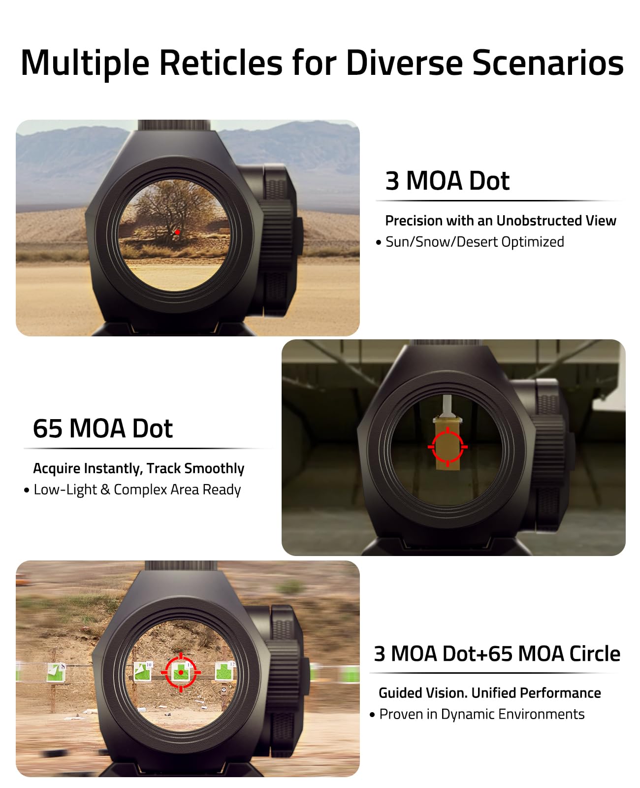 CVLIFE Multiple Reticle 3 MOA Dot & 65 MOA Circle Red Dot, Motion Awake Red Dot Sight, 1x20mm Red Dot Scope Optics with Absolute Co-Witness Riser and Low Mount for 21mm Picatinny Rail