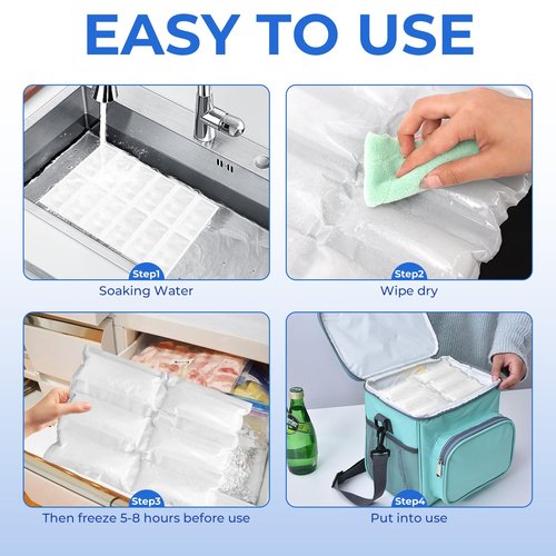 WYKOO 10Packs Ice Pack Sheets for Coolers, Self-Absorbing Ice Pack, Reusable Dry Ice Pack, Flexible Ice Pack Sheets, Lunch Bag Freezer Packs, Ice Mat Cube Sheets for Food Fresh and Beverages Cold