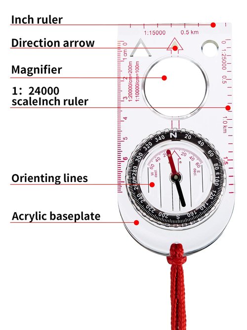 6 Pieces Orienteering Compass Hiking Navigation Backpacking Compass Map Reading for Scout Outdoor Camping Survival Gifts(Style 2)