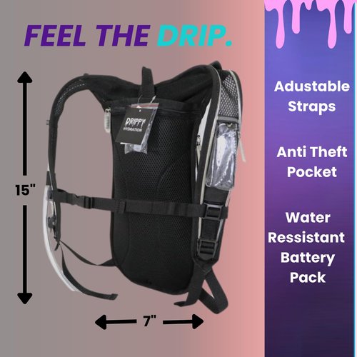 Black Hydropack Rave Hydration Backpack – LED Festival Water Backpack 2L for Women & Men – Leakproof Hydro Pack with Bladder – Anti-Theft Pockets - Rave Accessories - Music & EDM Festivals