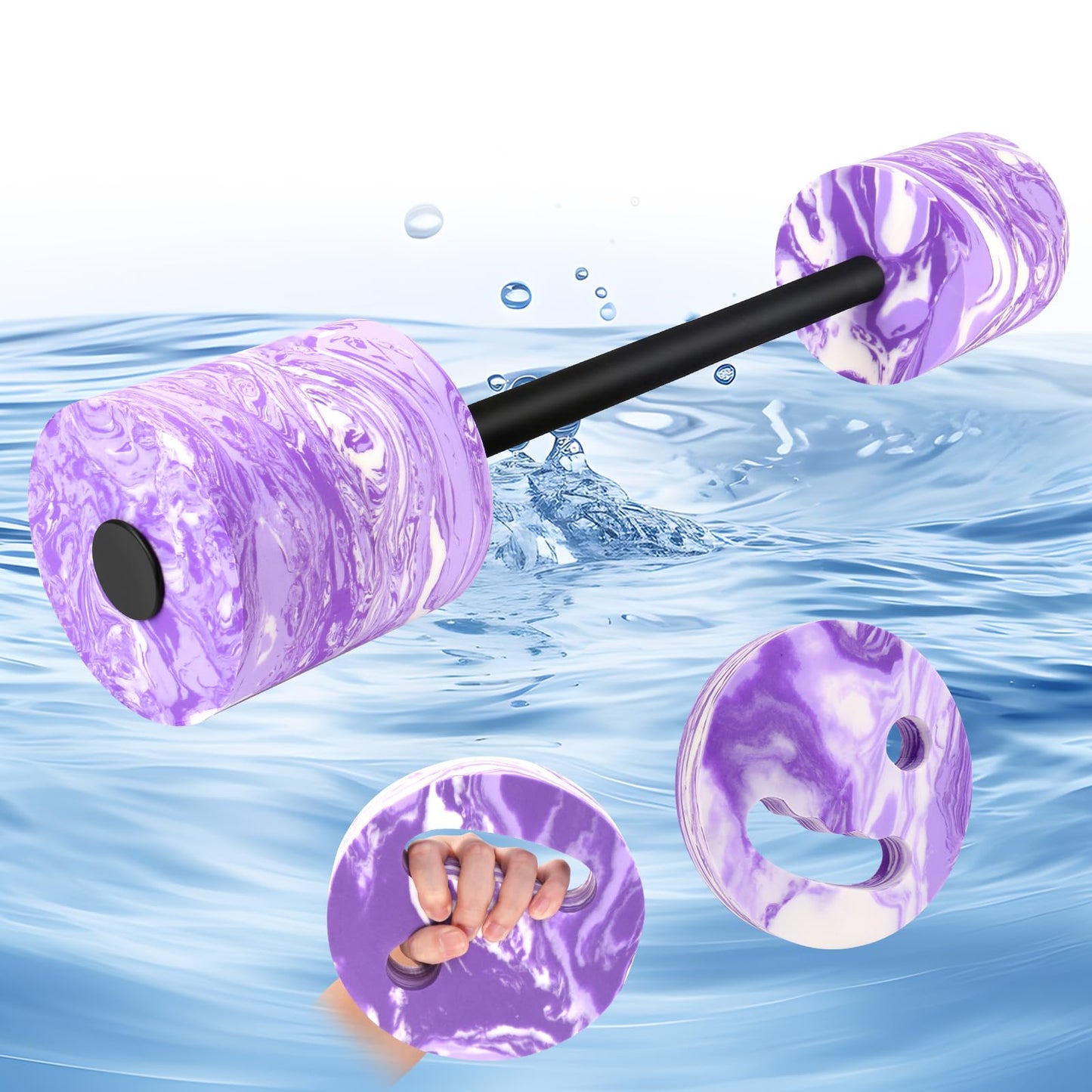 IEBIYO 29.3’’Swimming Barbell Swim Dumbbell with Water Exercise Discs High Density EVA Foam Aquatic Exercise Equipment Swimming Aid for Adults (Purple)