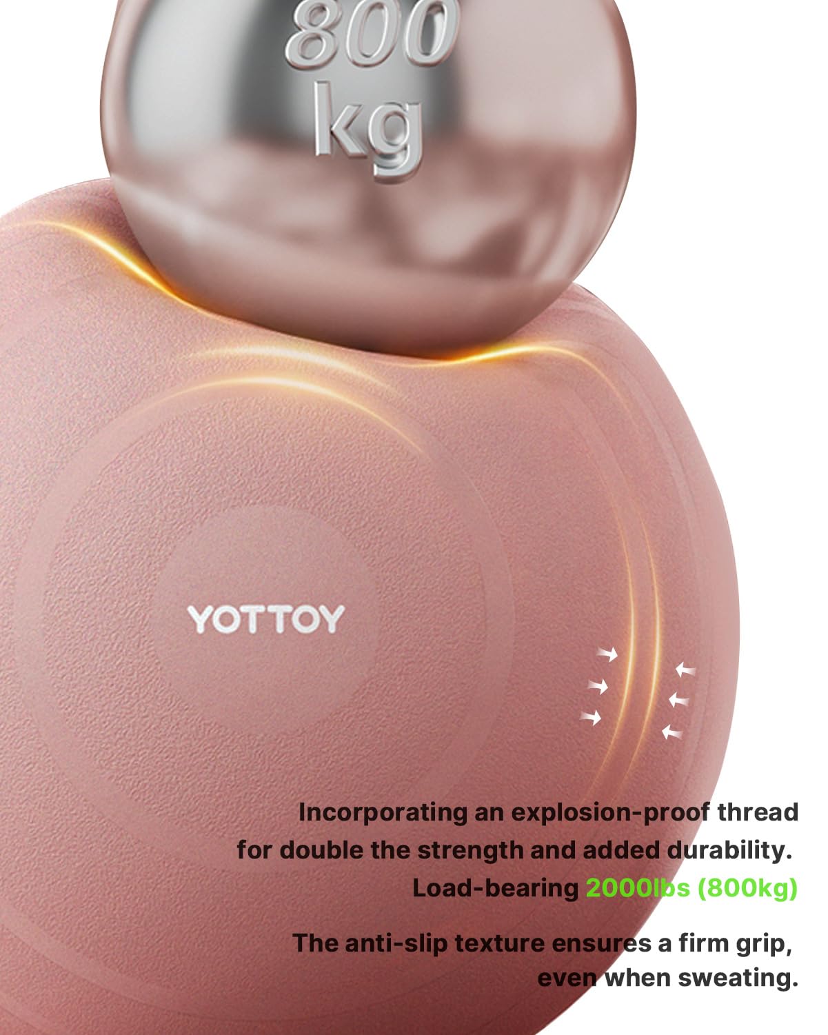 YOTTOY Exercise Ball for Working Out, Anti-Burst Yoga Ball for Pregnancy,Extra Thick Workout Ball with Electric Air Pump, pink