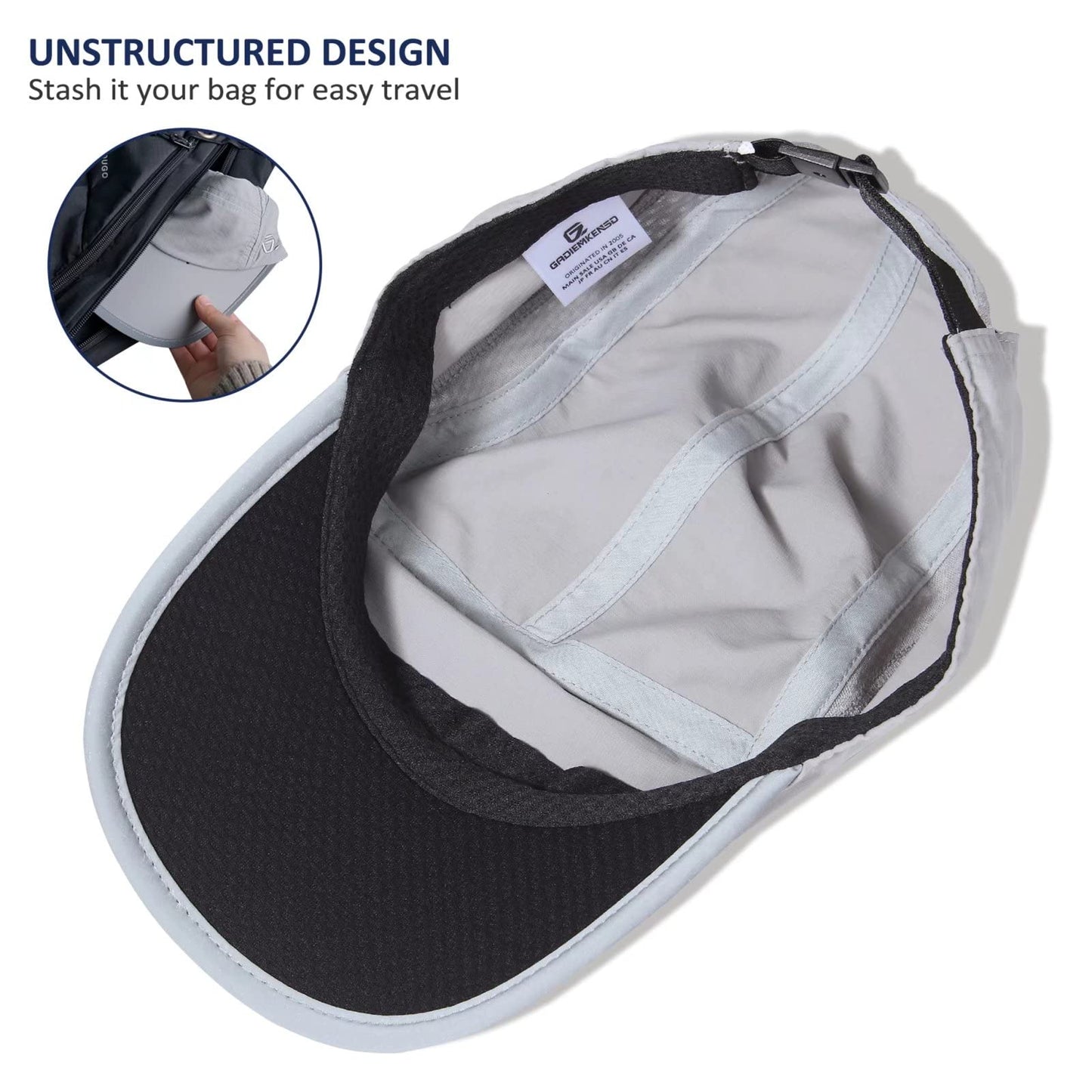 GADIEMKENSD Womens Hats Baseball Cap UPF 50+ Sun Quick Dry Lightweight Breathable Trucker Hat Outdoor Hiking Fishing Run Golf Sports Dad Mesh Reflective Running Hats Ponytail for Women Light Gray