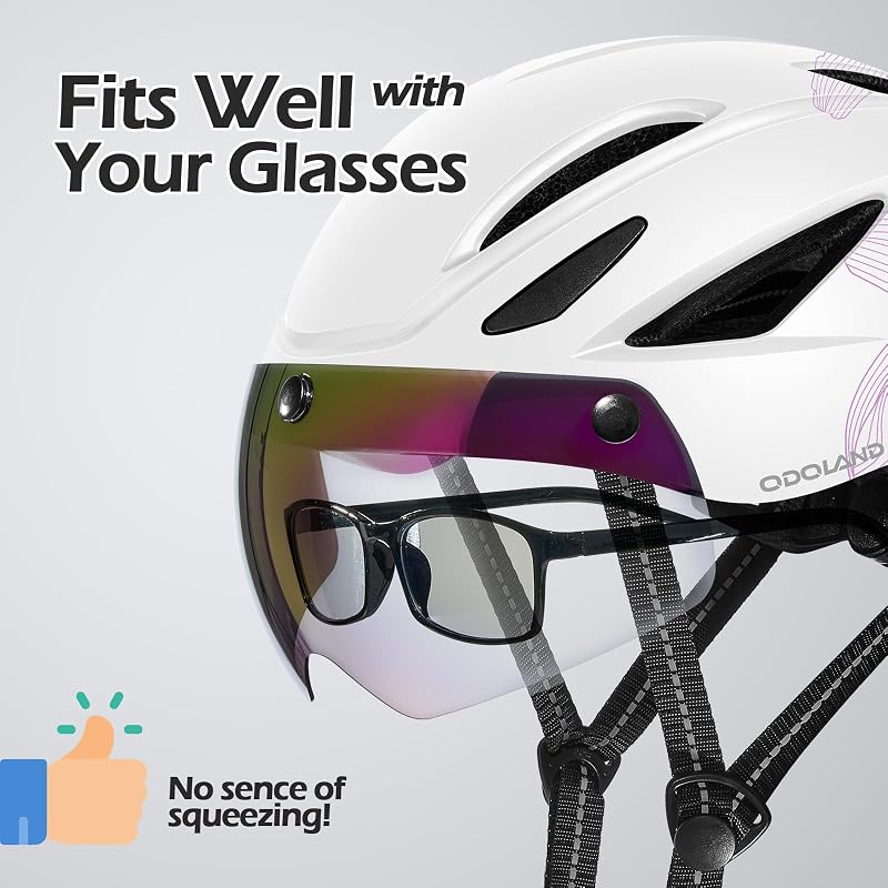 Odoland Adult Bike Helmet with Magnetic Sun Visor - Magnolia Variation