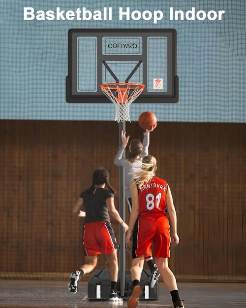 Cofiyard 10FT Basketball Hoop Outdoor System with Extra Sandbag,Height Adjustable Basketball Goal System 44 Inch Shatterproof Backboard for Youth/Teens/Adults Indoor Outdoor (New Black)