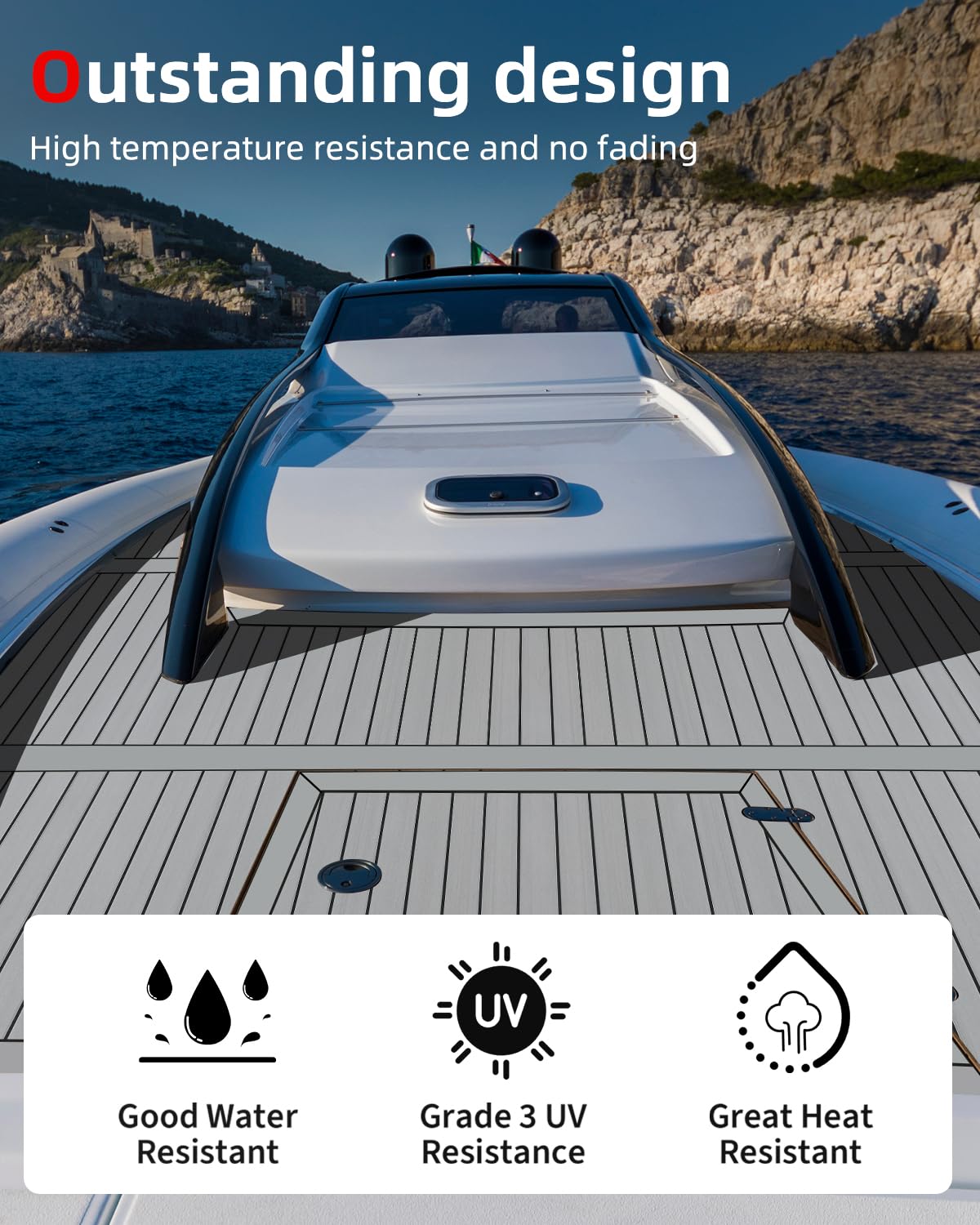 Abahub Self-Adhesive Boat Flooring 96''x2.4'' Gray with Black Seam Lines