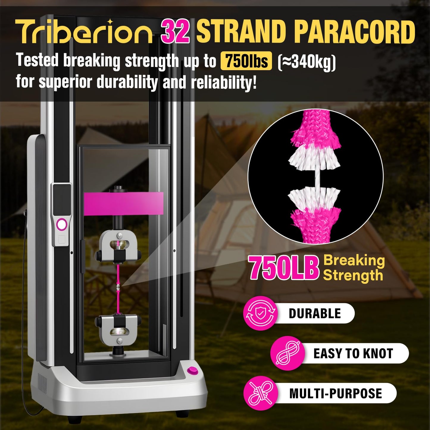 TRIBERION Paracord Rope 750 lb - 100ft 5/32" Parachute Cord 4MM 12-Strand para Cord - Heavy Duty Spool String for Survival,Camping Gear, Survival Bracelet, Clothesline - Rose Pink