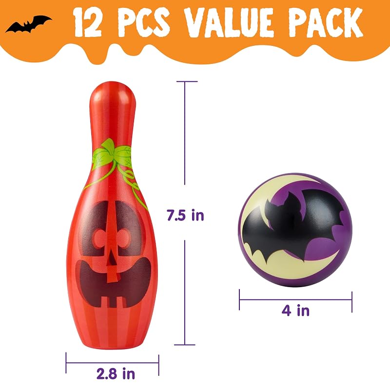 Halloween Foam Bowling Set – 10 Pins + 2 Balls Indoor Outdoor Fun