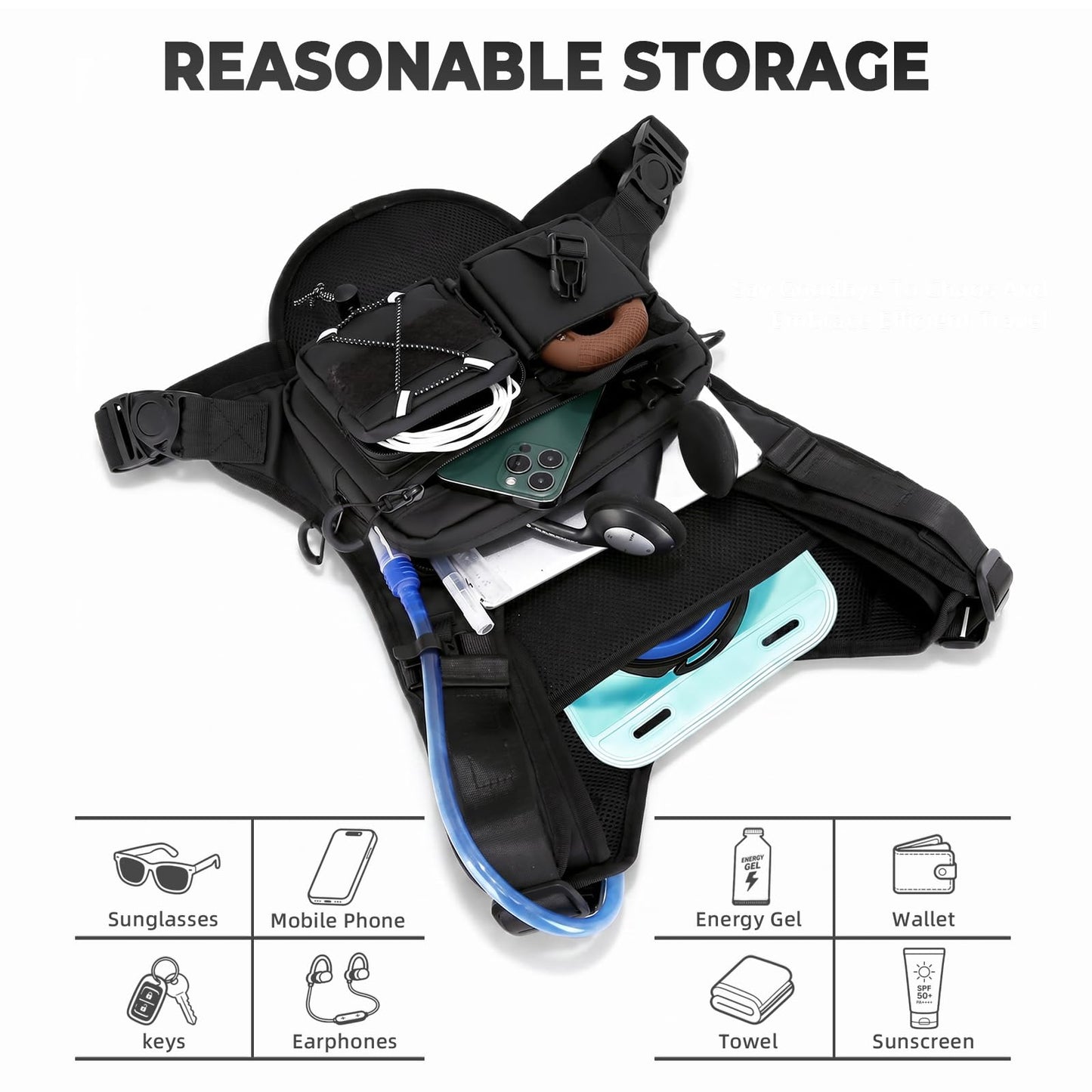 Criuage USA Patent Running Hydration Vest Backpack, Lightweight Chest Pack with 2.0L Water Bladder Bag Daypack for Hiking Running Cycling Race Marathon for Women Men (Black V2, Standard)