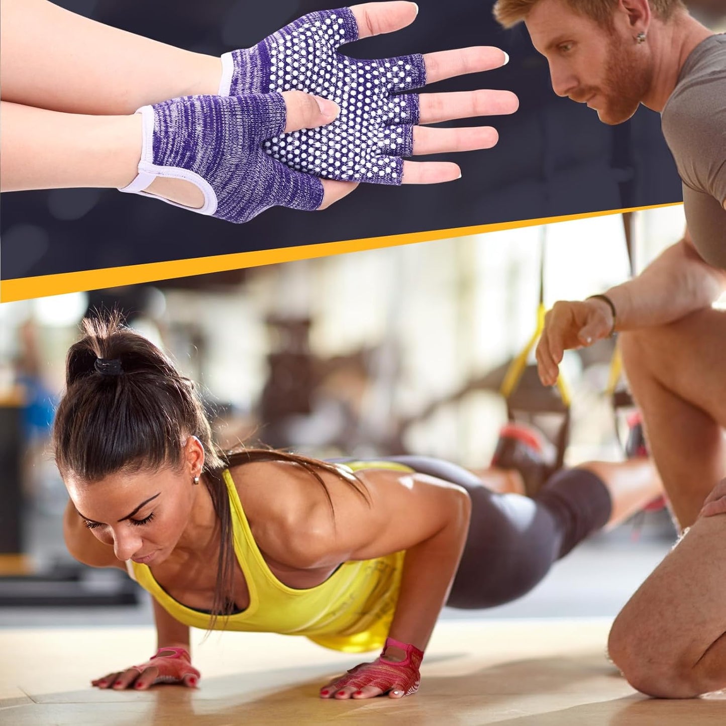 3 Pairs Silicone Yoga Gloves for Women Non Slip Fingerless Pilates Gloves for Gym Exercise Workout Weight Training Mitten One Size Fits Most Women Men