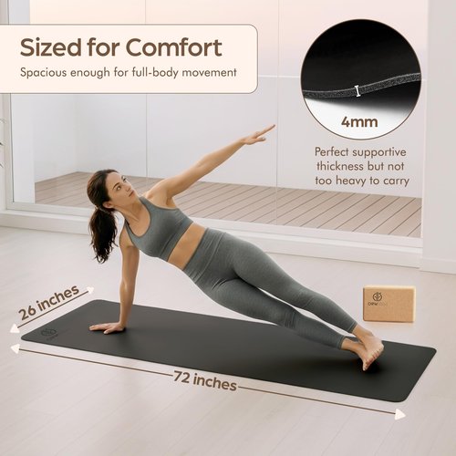 ORW OREN’S Premium Wide Yoga Mat – 72”x26” Natural Rubber Base, PU Grip Top, 4mm Thick – Non-Slip Hot Yoga & Sculpt Mat for Studio & Home Workouts