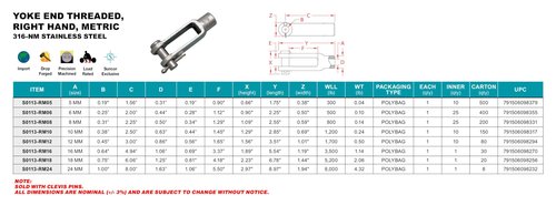 316-NM METRIC RH STAINLESS STEEL THREADED YOKE END 6 MM (S0113-RM06)