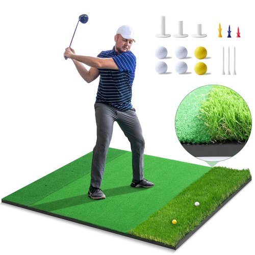 Golf Mat: 5x4ft Thickening Golf Hitting Mat for Indoor Outdoor,3-In-1 Pro Tri-Turf Practice Mat, Golf Training Aids Mat with Pro Rough Turf|Fairway Turf|Nylon Turf for More Professional Chipping Swing