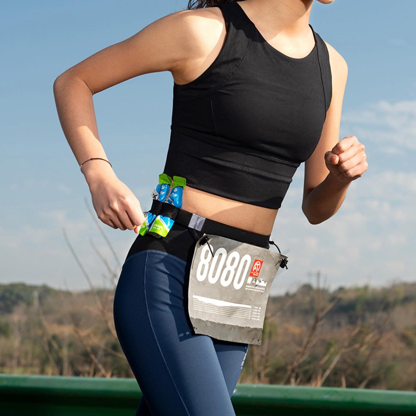 Azarxis Adjustable Elastic Triathlon Belt Marathon Running Sports Bib Number Holder with 6 Energy Gel Loops - Stretch Fit & Comfortable (Black)