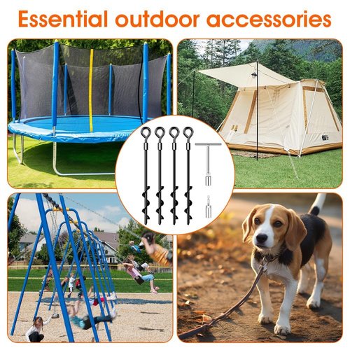 Ground Anchors Screw in, Heavy Duty Tent Stakes Trampoline Anchors 4Pack, Ground Anchors for Camping Tent, Canopies, Carports, Canopy, Sheds, Swing Sets,14in Ground Anchors for High Winds