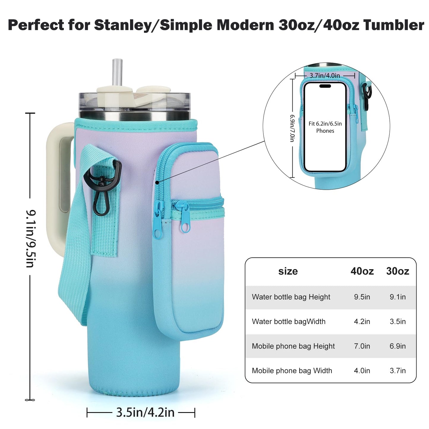 GOEWY Water Bottle Carrier Bag for Stanley 40oz Tumbler with Phone Pocket Water Bottle Holder with Strap Neoprene Water Bottle Pouch for Stanley Cup Accessories