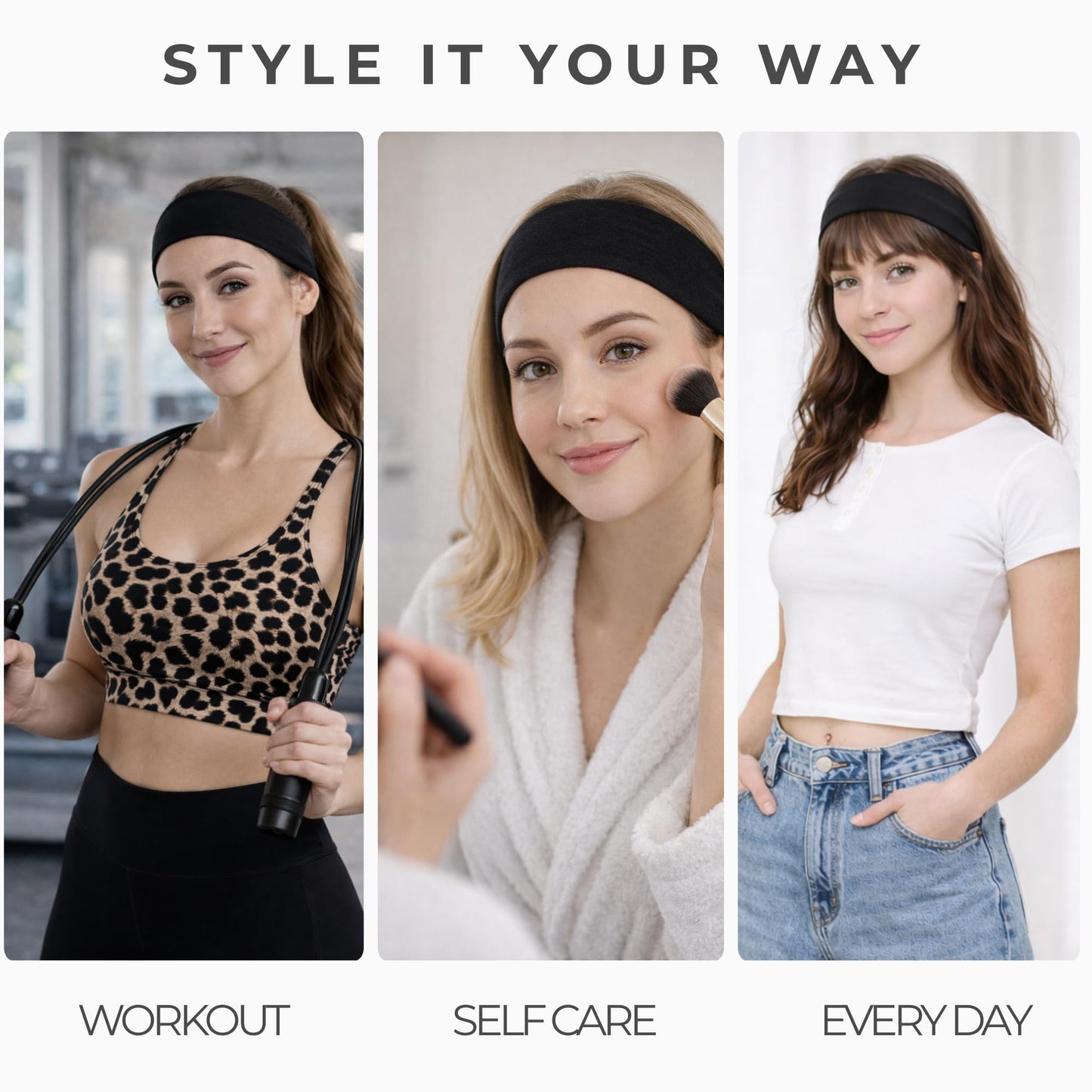 Styla Hair Headbands for Women Stretch Fashion Head Bands 10 Pack Non-Slip Head Wraps Great for Spa, Sports, Yoga, Pilates, Running, Gym Headband, Workouts