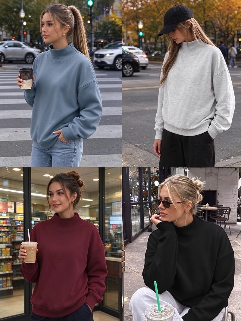 Kims Cosiart 2 Pack Women’s Oversized Turtleneck Sweatshirts – Black & Grey XL