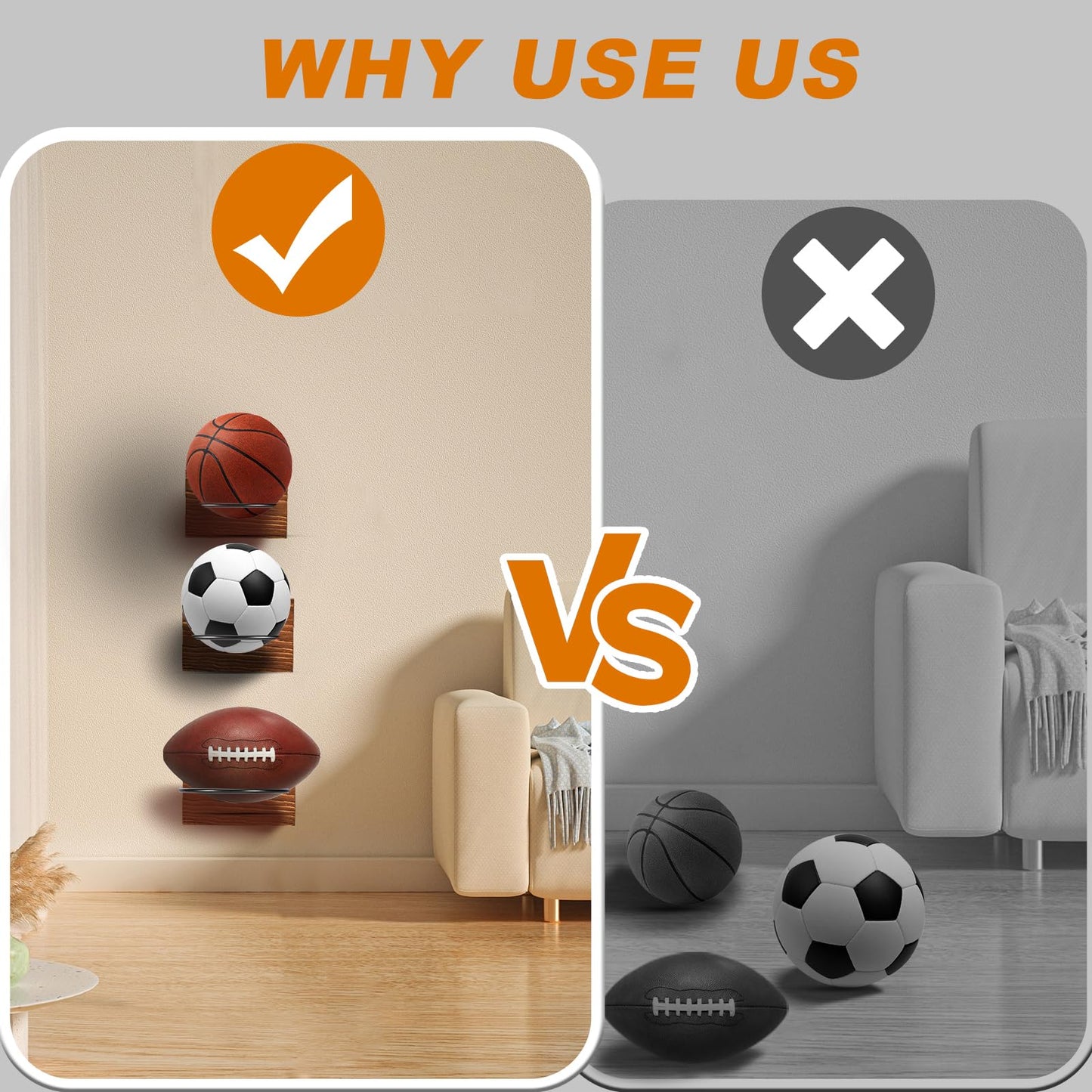 CRNHIGY Wall Mounted Basketball Hoops, Made of Solid Wood and Metal, can be Easily Installed, Suitable for Basketball, Soccer, Soccer Display Unit Storage