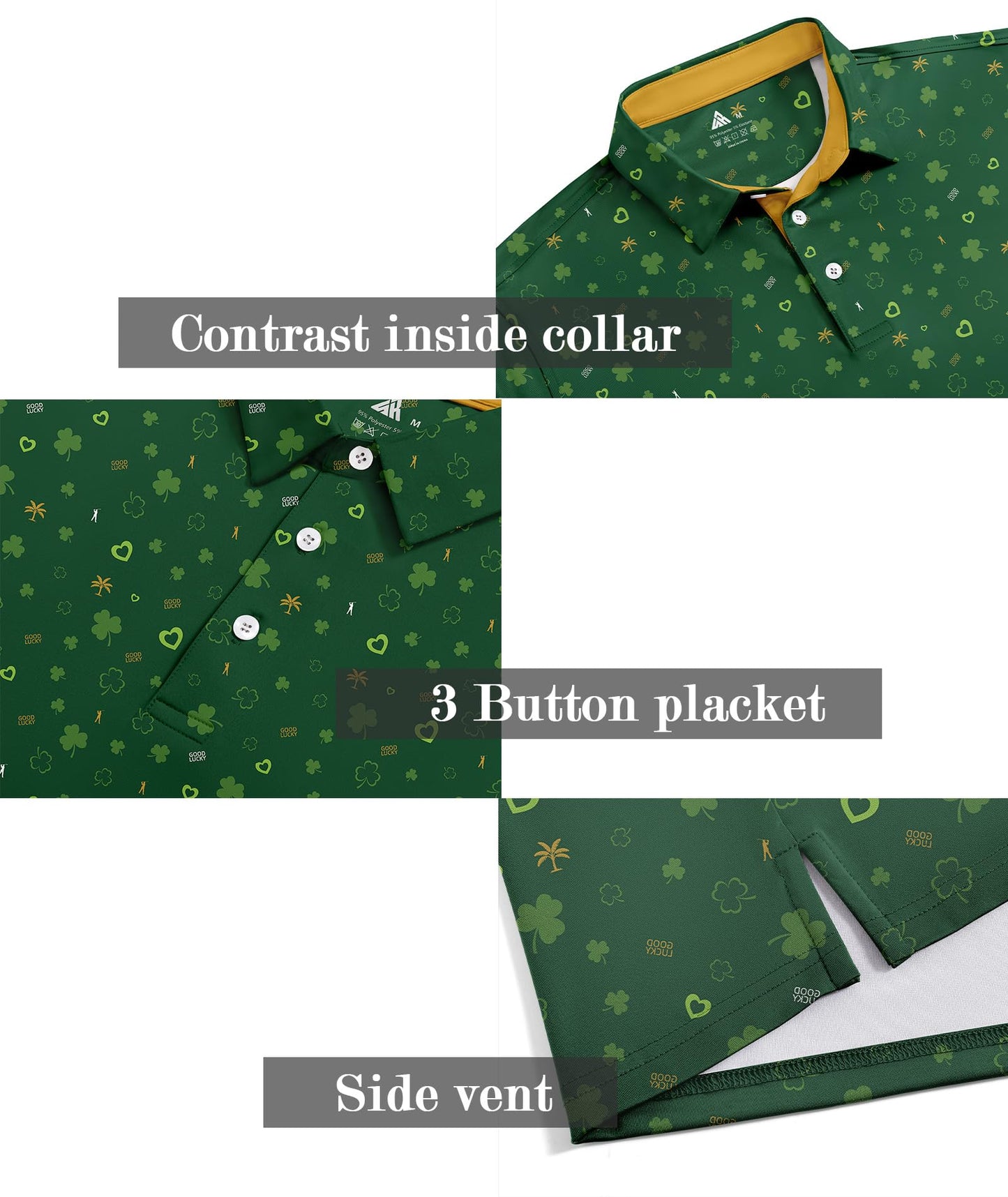 ZITY Mens Golf Shirt Short Sleeve Moisture Wicking Performance Daily Casual Print Patterns Collared Golf Polo Shirts for Men Bright Green X-Large