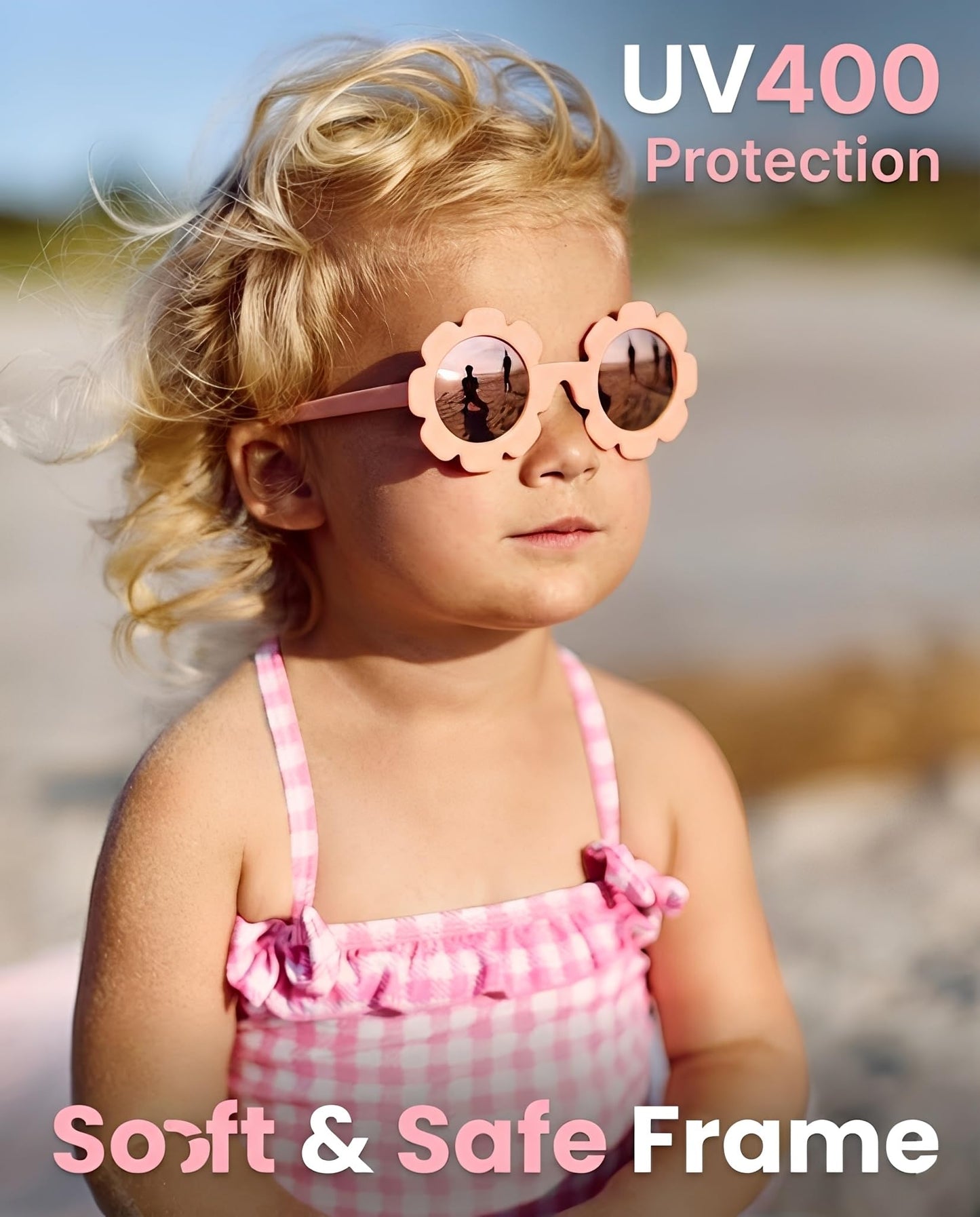 GLARDEFE Polarized Baby Sunglasses with Strap - Unbreakable Infant Flowers Sunglasses for Newborn Girls Boys Age 0-12 Months(White/Red Mirror + Pink/Pink Mirror + Beige/Brown)