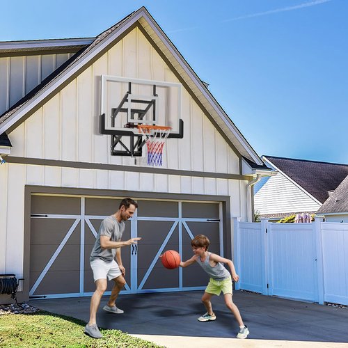 LotFun 54 Inch Wall Mount Basketball Hoop, 8-20FT Height Adjustable Basketball Backboard and Rim, Backboard for Indoor/Outdoor Garage, Gym, School, Driveway