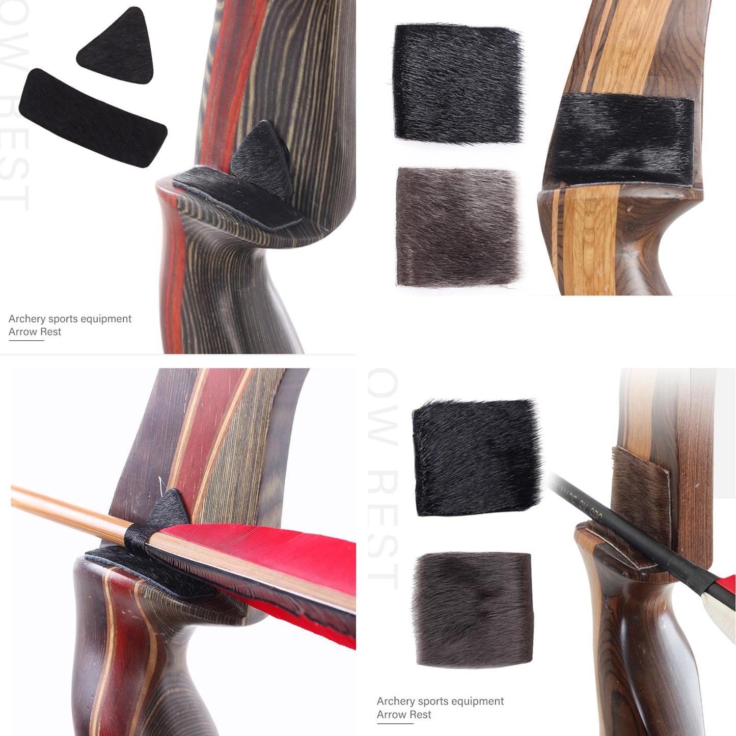 SPG Archery Hair Arrow Rest - 4 Packs All-Natural Fur Adhesive Shelf Rests Leather Plates Stick-ON Traditional Bow Rest for Longbow Recurve Bow Outdoor Hunting Shooting Practice (Black)