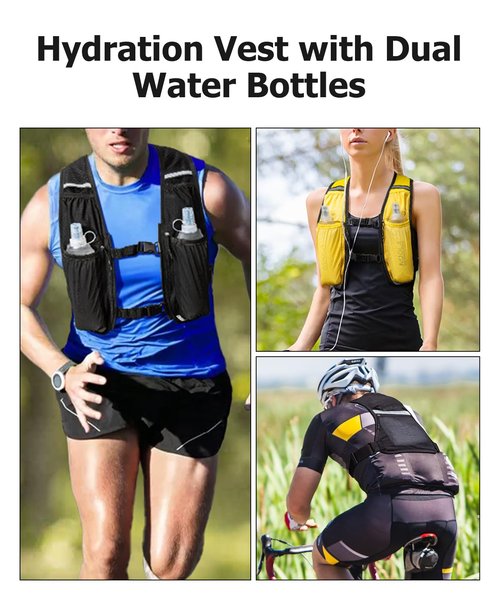 NOOLA Running Vest with Dual 500ml Soft Flask, Lightweight Hydration Vest for Women Men, Water Backpack with Adjustable Straps, Running Hydration Pack for Trail Marathon Race Jogging Cycling, Black