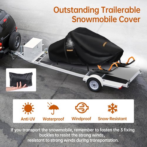 Snowmobile Cover,Heavy Duty 420D Oxford Fabric Sled Ski Cover with 2 Windproof Buckles,Air Vents,Universal Trailerable Snowmobile Storage Cover for Polaris,Ski-Doo,Arctic Cat,Yamaha,Lynx,Camso,CFMOTO