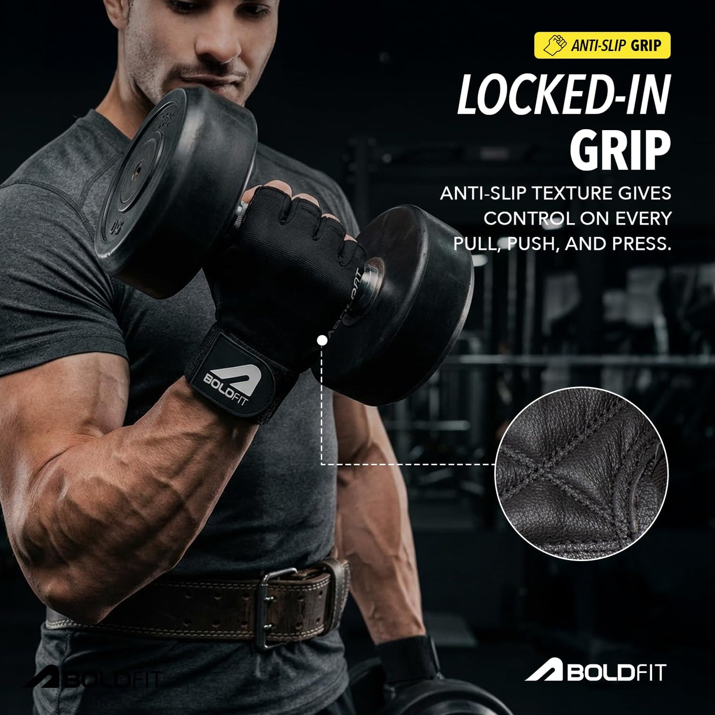 Boldfit Gym Gloves for Men & Women with Wrist Support Accessories for Weightlifting, Training, Exercise, Cycling Gloves, Bike Riding Gloves- Warrior -L, Polycotton Blend, Black, Large (8" - 8.5")