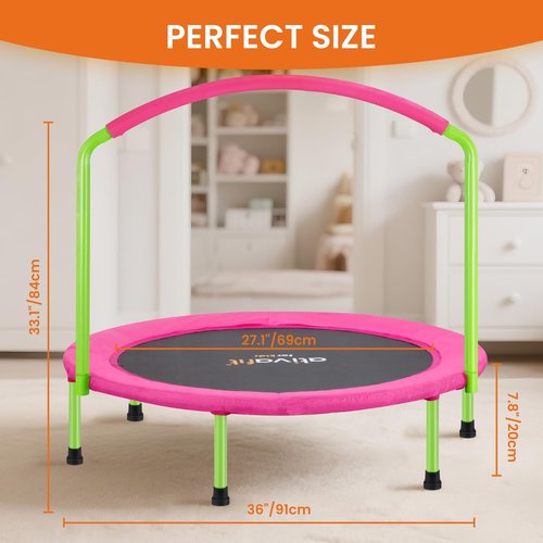 Ativafit 36inch Elastic Band Big Handle Toddler Trampoline for Kids Ages 1-6 Indoor Outdoor Mini Trampoline with Safety Padded Cover Fun for Kids