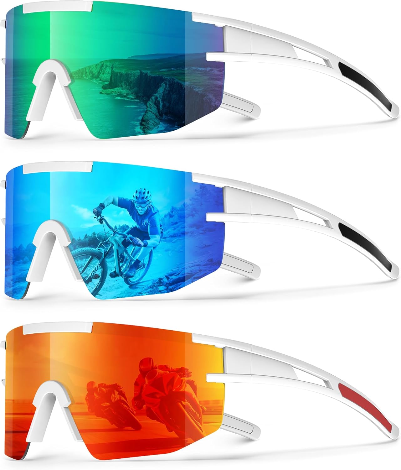 KALIYADI Polarized Sports-Sunglasses Men Running-Sunglasses: Cycling Sun Glasses Women UV400 Driving Fishing 3packs