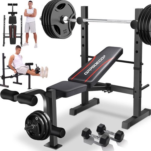 OPPSDECOR Weight Bench, 600LBS Adjustable Bench Press with Squat Rack & Leg Extension, 3 Sec Folding Workout Bench for Full Body Exercise, Incline Decline Flat Weight Benches for Home Gym Exercise