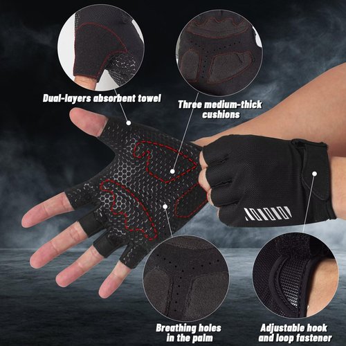 RIGWARL Workout Gloves, Lightweight Fitness Gloves with Full Palm Protection and Excellent Grip for Men Women, Weight Lifting Gloves for Cycling Pull ups Exercise (Thin Padding-Black, M)