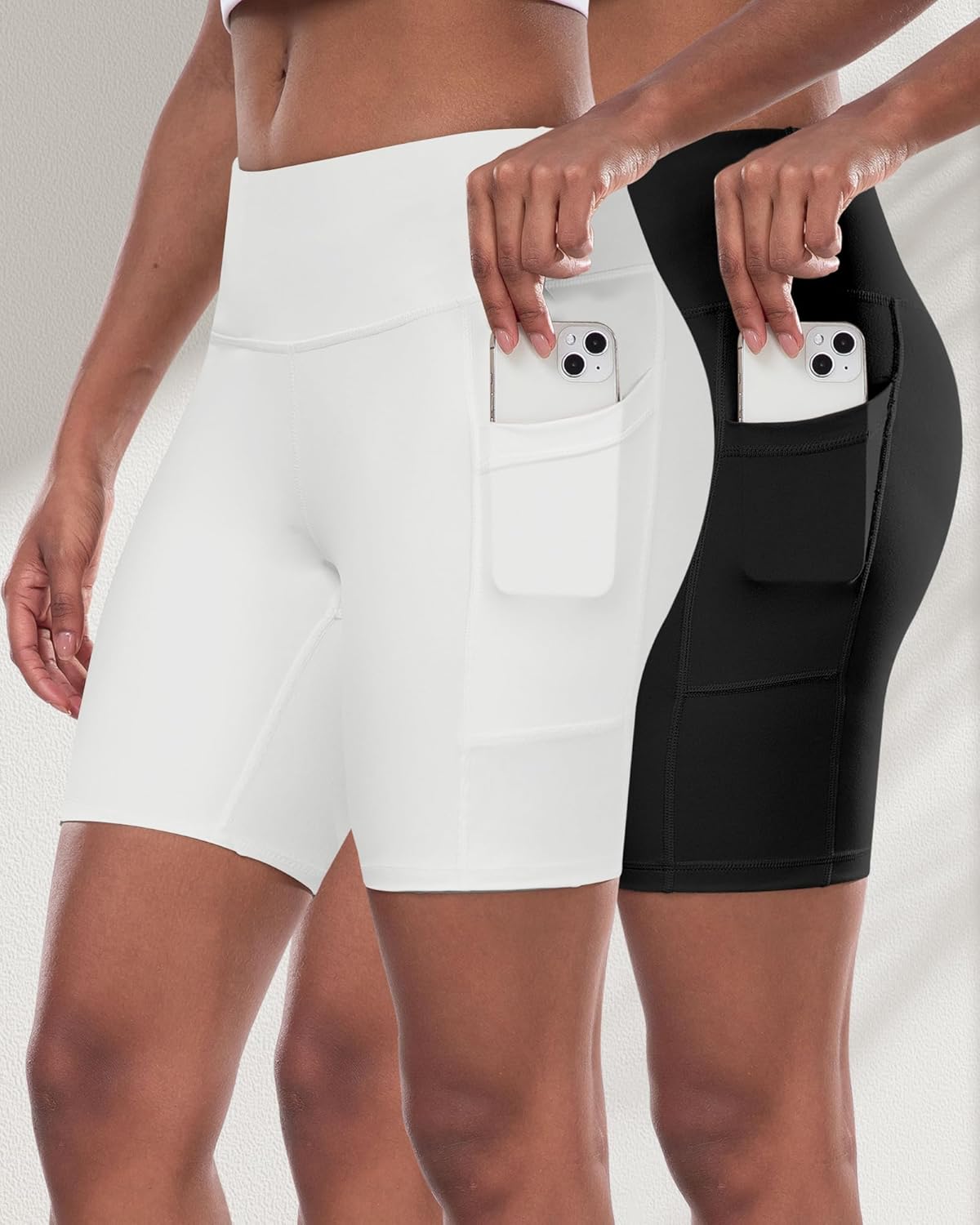 2 Packs Biker Shorts with Pockets for Women, Tummy Control High Waist Spandex Shorts 8" (2BlackDGrayLGray, XL)